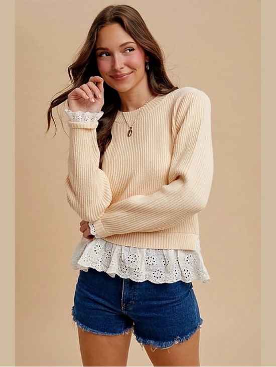 Anniewear Sweaters - Lace Trim Rib Knit Sweater Cream NWT | AnnieWear | S